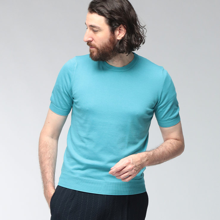 乐天商城 - グランサッソ GRANSASSO メンズ Tシャツ 半袖 GRS5713621810ソフトコットン ニット クルーネック リブ ストレッチ ブランド トップス ニット 春 夏