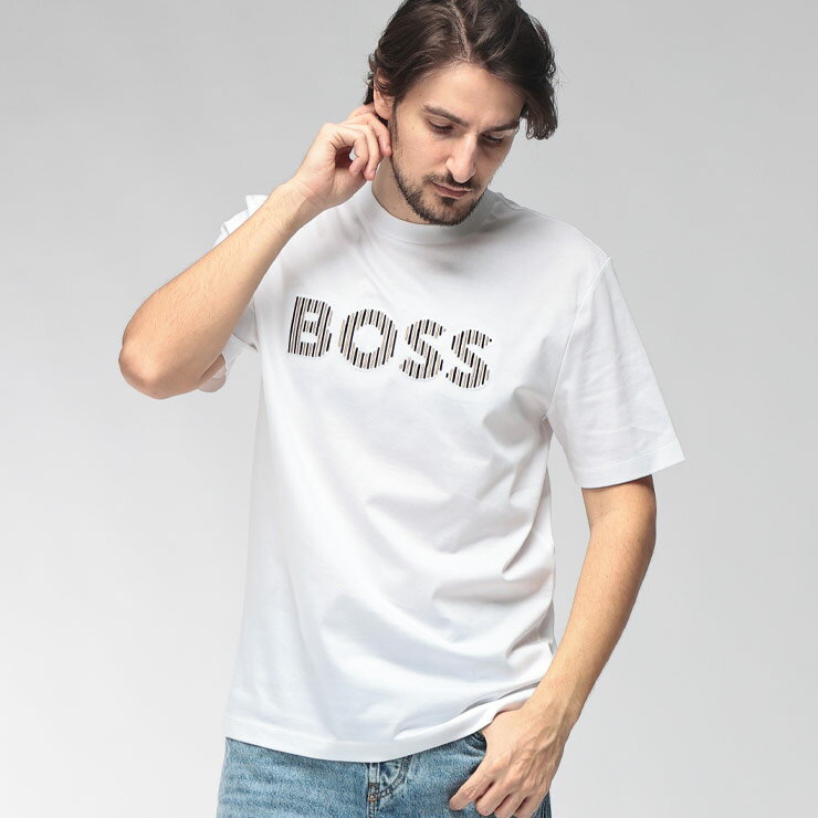 乐天商城 - ヒューゴボス HUGO BOSS メンズ Tシャツ 半袖 HB50560466ロゴ刺繍 クルーネック カットソー ブランド トップス コットン ロゴ 春 夏