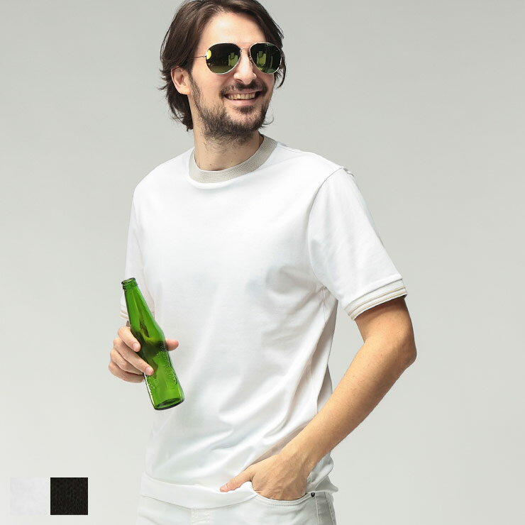 樂天商城 - ヒューゴボス HUGO BOSS メンズ Tシャツ 半袖 HB50559667シルケットコットン トリム切替 スリムフィット カットソー ブランド トップス コットン シンプル 春 夏