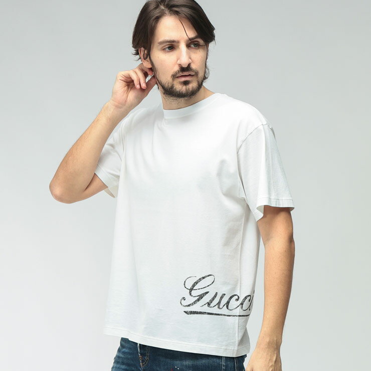 乐天商城 - グッチ GUCCI メンズ Tシャツ 半袖 GC856477XJHQMコットン100％ スクリプトロゴ クルーネック カットソー ブランド トップス コットン プリント 春 夏