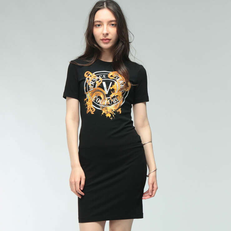 VERSACE JEANS COUTURE (ヴェルサーチェ ジーンズ クチュール) レディース ワンピース 半袖 VCL80HAOE01ラインストーン Tシャツワンピース ブランド トップス ワンピ sale_8_a