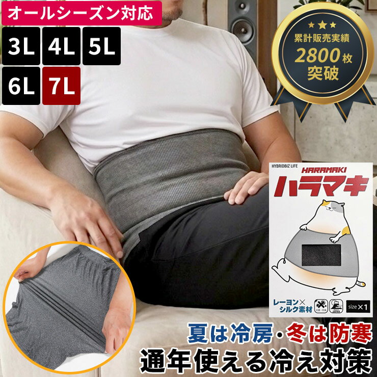 HYBRIDBIZ LIFE ハイブリッドビズ 腹巻き 日本製 レーヨン×シルク 抗菌防臭 ハラマキ 肌着 下着 防寒 冷え対策 大きいサイズ メンズ ブラック 3L 4L 5L 6L 7L 相当