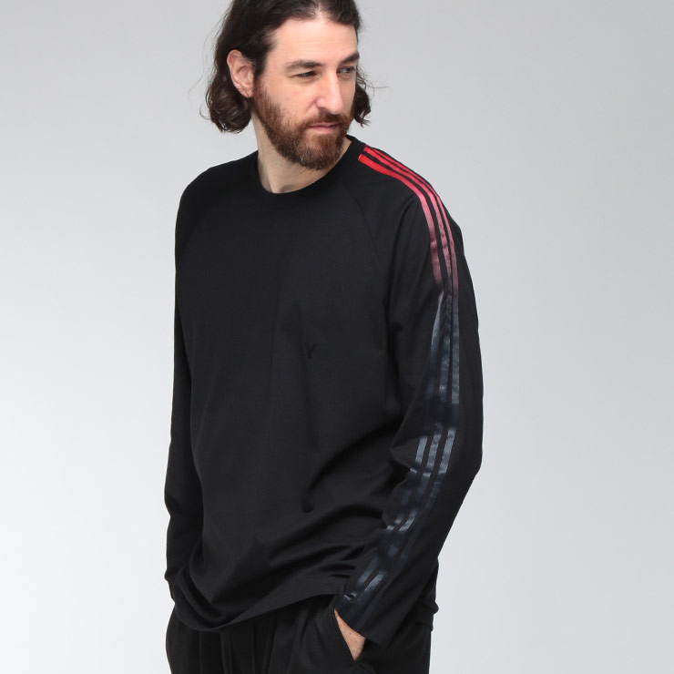 ワイスリー メンズ Tシャツ Y-3 長袖 グラデーション3ストライプ オーバーシルエット ロングスリーブ カットソー OVS GRD 3S LS T Y3KQ8586 ブランド トップス ロンT コットン クルー 秋 冬 sale_1_a
