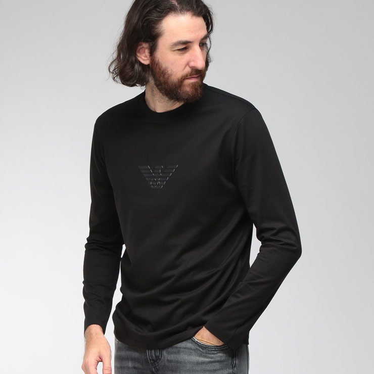 エンポリオアルマーニ メンズ Tシャツ EMPORIO ARMANI 長袖 ラバーイーグルロゴ クルーネック ロングスリーブ カットソー EAEM4584MC539 ブランド トップス ロンT コットン クルー sale_1_b