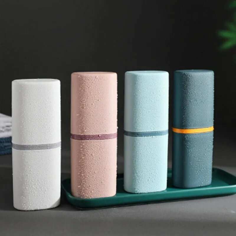 持ち運び可能な旅行用歯ブラシカップセット、歯磨き粉収納ボックス付き - 寮の学生、旅行者、家庭での..