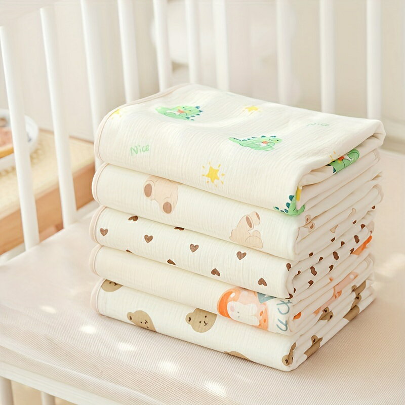 通気性コットンベビーマットレスパッド 80.01x100.08cm - 洗える、防漏おむつ交換マット、かわいい動物プリント付き 幼児＆幼児用.