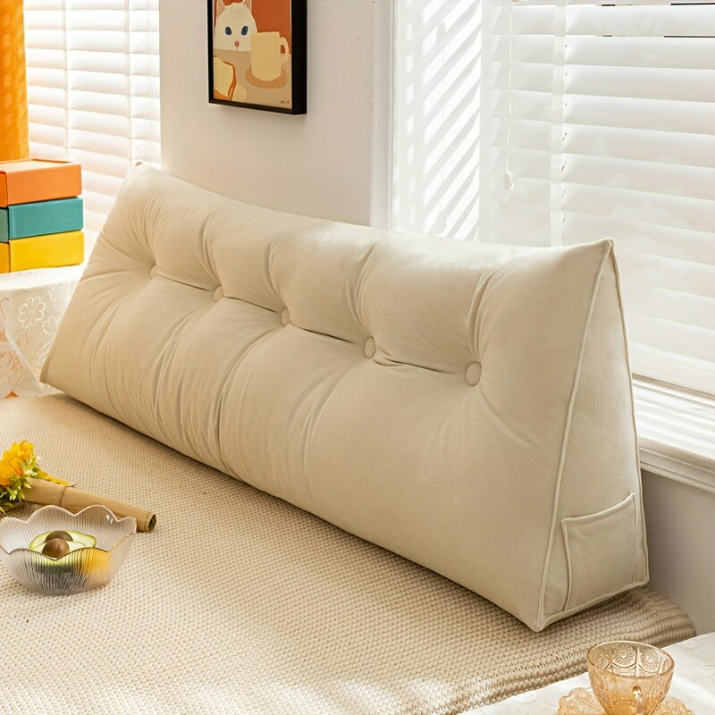 ベッドやソファでの読書用に、ポケット付きの通気性の良いリネン生地の大きな三角形のくつろぎ枕、背も..