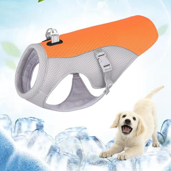 犬の冷却ベスト調節可能な反射クーラージャケットコートスモールオレンジ