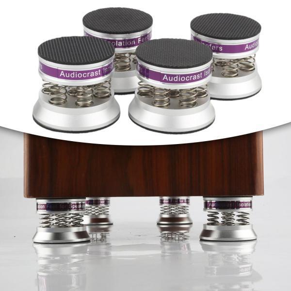 アルミニウムHiFiオーディオスタンドフィート調整可能なスピーカーレコードプレーヤーシルバー4個