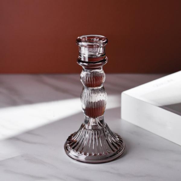 レトロガラスキャンドルホルダーキャンドルスタンドキャンドルスティックギフトフレンズグレーA