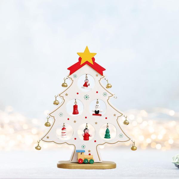 デスクトップ木製クリスマスツリー装飾面白いクリスマスパーティー記念日ホリデーホワイト S
