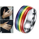 8mmステンレススチールエナメルレインボーLGBTプライドリングUS12サイズ21.5mm