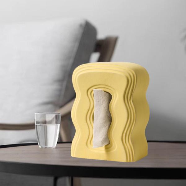卓上ティッシュボックス ナプキンペーパー収納ボックス バスルーム ホテル コーヒーテーブル用 イエロー