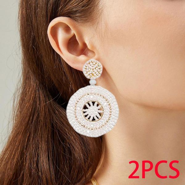 ビーズ ドロップ イヤリング ラウンド ボヘミア フープ ダングル イヤリング ビーチ パーティー レディース ホワイト