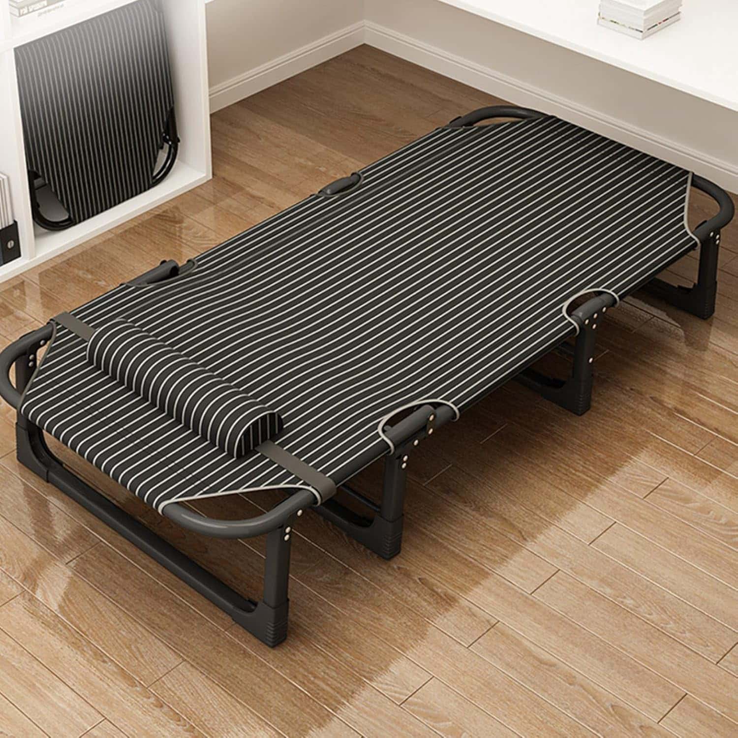 リクライニングチェア 折り畳み 一人用 ベッド型 オットマン付き 角度調整可 背付き 枕付き レジャーベ..