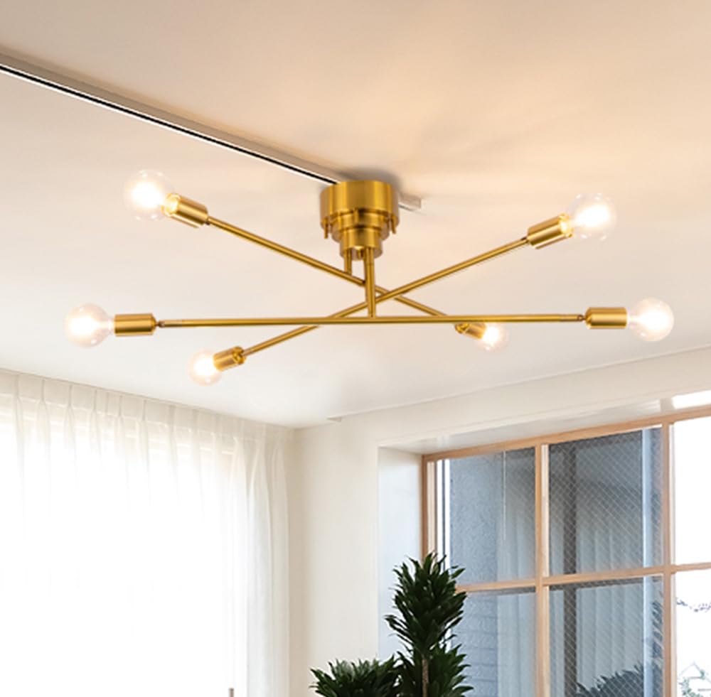 シーリングライト 6灯 真鍮 LED スポットライト ​E26 天井照明 北欧 角度調節可 モダン ペンダントライト おしゃれ 寝室 リビング照明 電球別売