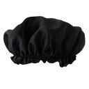 シルク ナイトキャップ ヘアーキャップ 就寝用帽子 睡眠キャップ シャワーキャップ 浴用帽子 全8色 - ブラック