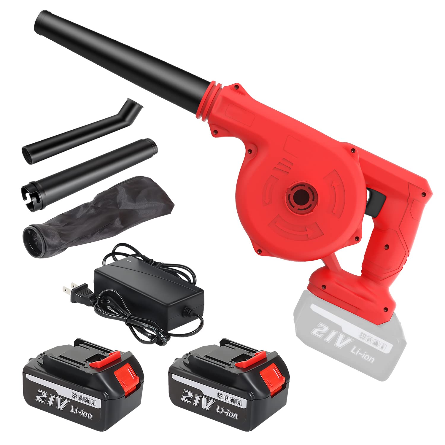 ブロワ 充電式 ブロワー 送風機 21V ブロワ 延長チューブ付き 集塵 送風機 1台2役 急速充電器付き 小型 軽量 超大風量 無段変速 集じん機能付き 枯れ葉 庭掃除 除雪 ブロアー 充電式 洗車 ブロワー 強力 日本語取扱説明書付き