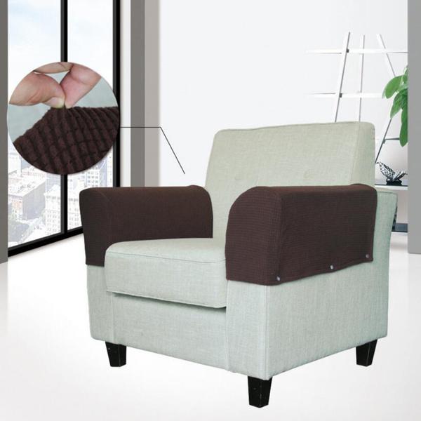 固定ネイル付きの滑りにくいストレッチ家具アームレストカバー、正方形の湾曲したリクライニングチェアアームソファに適合 - チョコレート, 説明