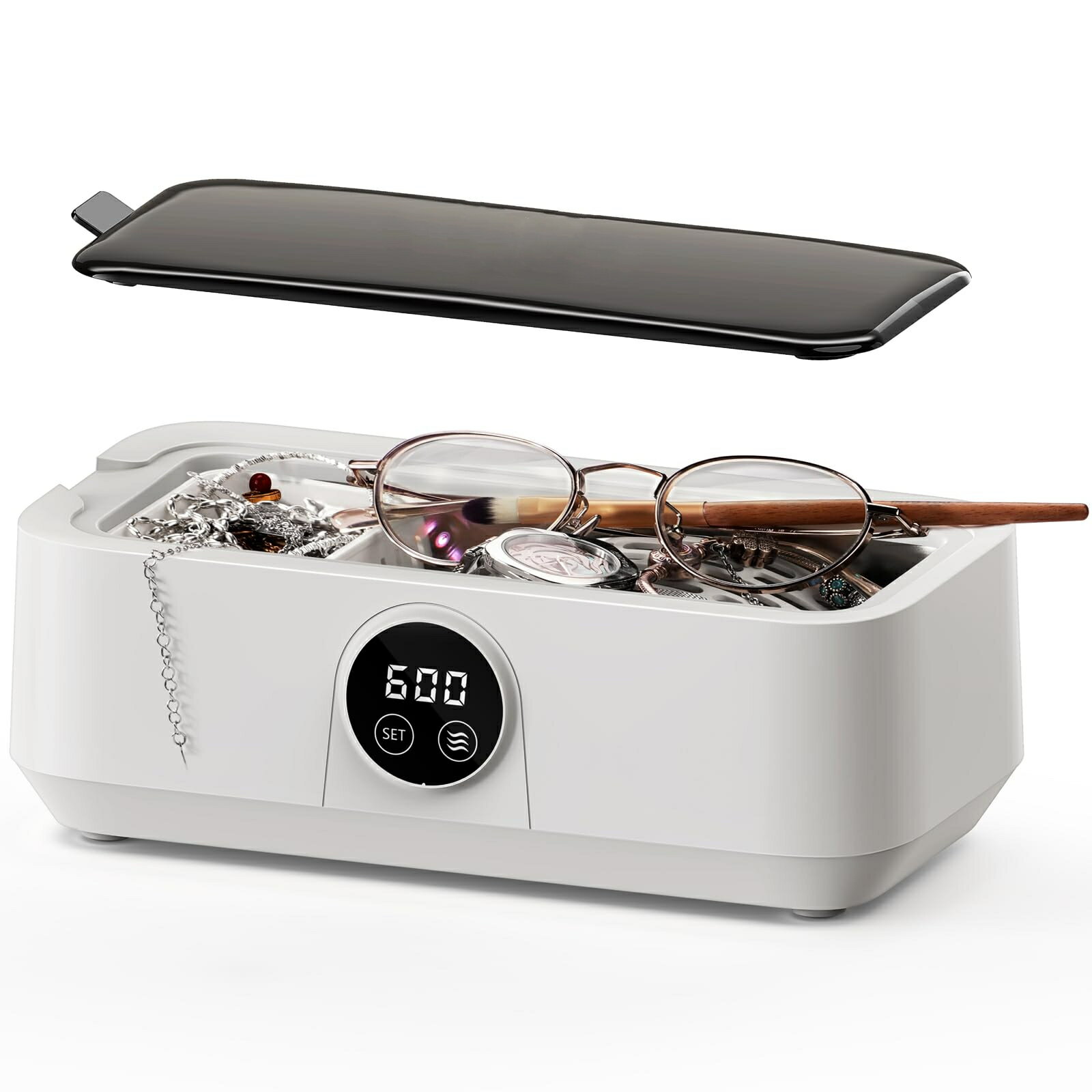 超音波洗浄器 小型家庭用 600秒ノンストップ洗浄 46000 Hz 貴金属を傷めない メガネ入れ歯かみそり洗浄..