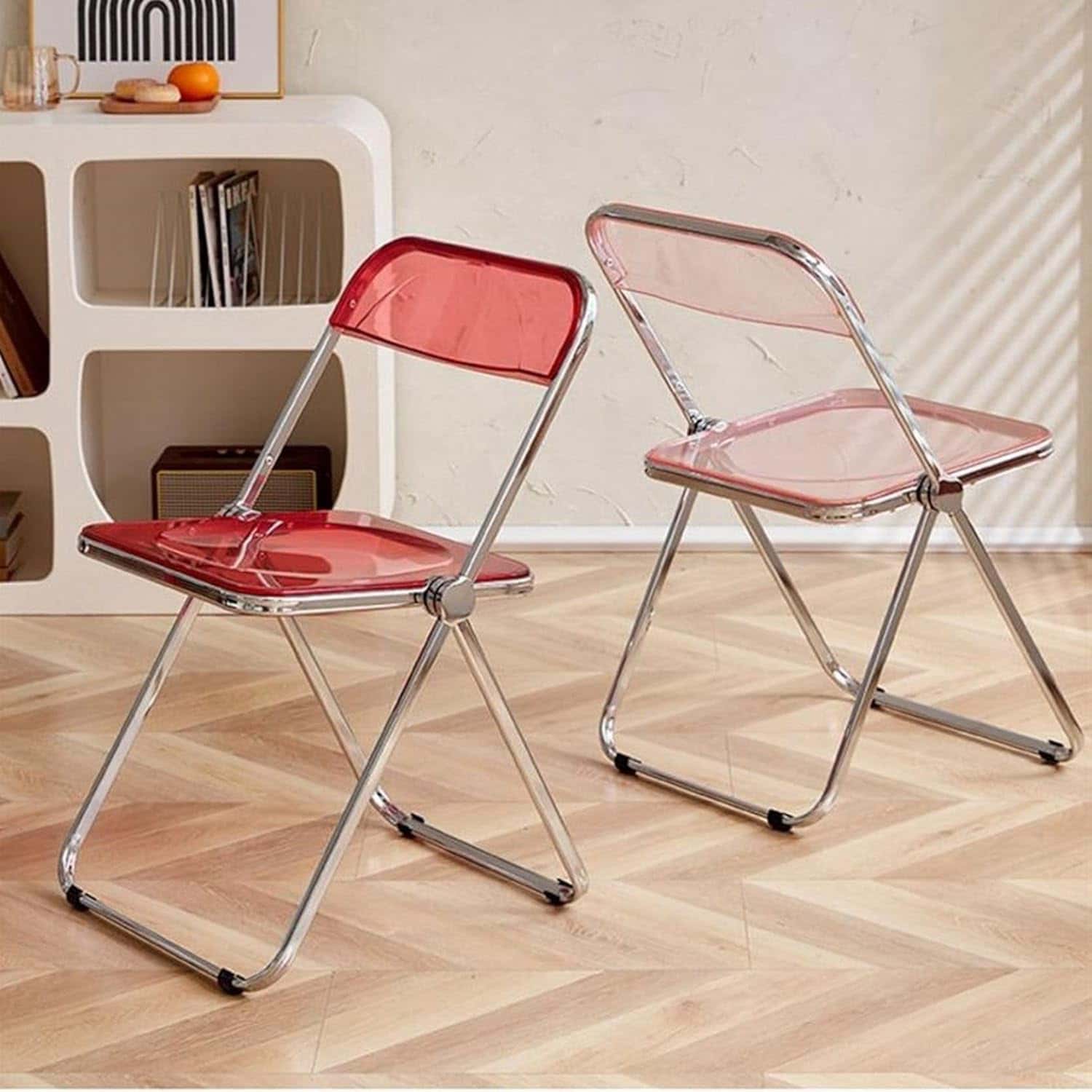 折り畳み式コンパクトチェア 透明 背もたれ付き 会議・ミーティング用 持ち運び便利 滑り止めゴム足 組..