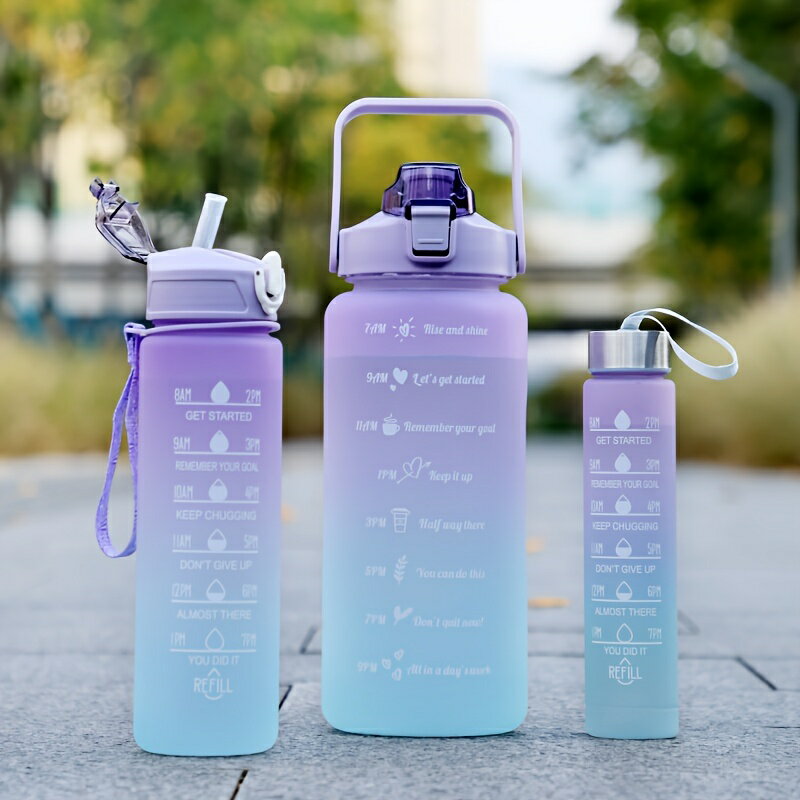 1個/3個、モチベーションウォーターボトル、2L+750ml+300ml大型グラデーションカラープラスチックストロースポーツフィットネスウォーターカップセット、屋外ポータブルウォーターボトルストローカップ、新学期用品