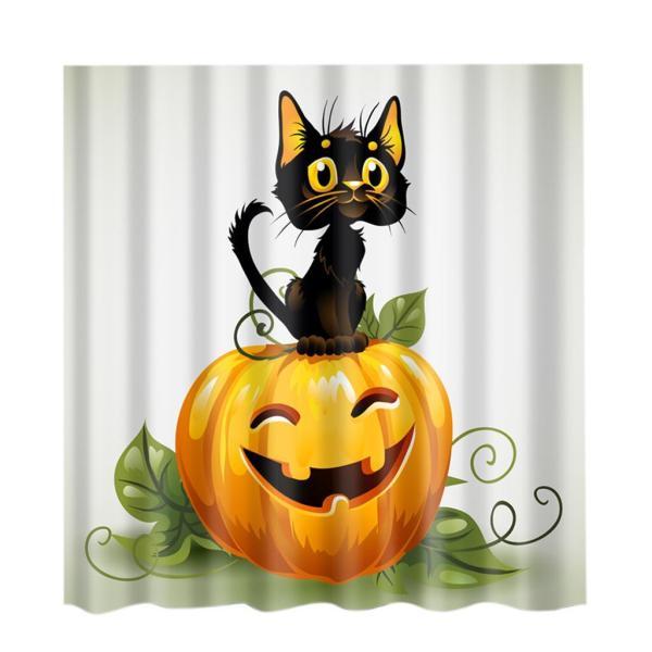 ハロウィーンプリントポリエステルバスルームシャワーカーテンカボチャ＆猫