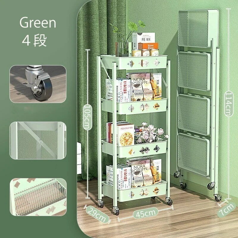 ラック 移動自由な収納ワゴン 折り畳み式収納ワゴン 小物収納ワゴン キッチン収納 キャスター付き カーボン材質収納ワゴン 組み立て必要なし