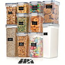 密閉食品保存容器10個セット 蓋付き BPAフリープラスチックドライフードキャニスター キッチンパントリーの整理と保管用 シリアル、米、小麦粉、オーツ麦用 食器洗い機対応 ラベルとマーカー付き キッチン用品