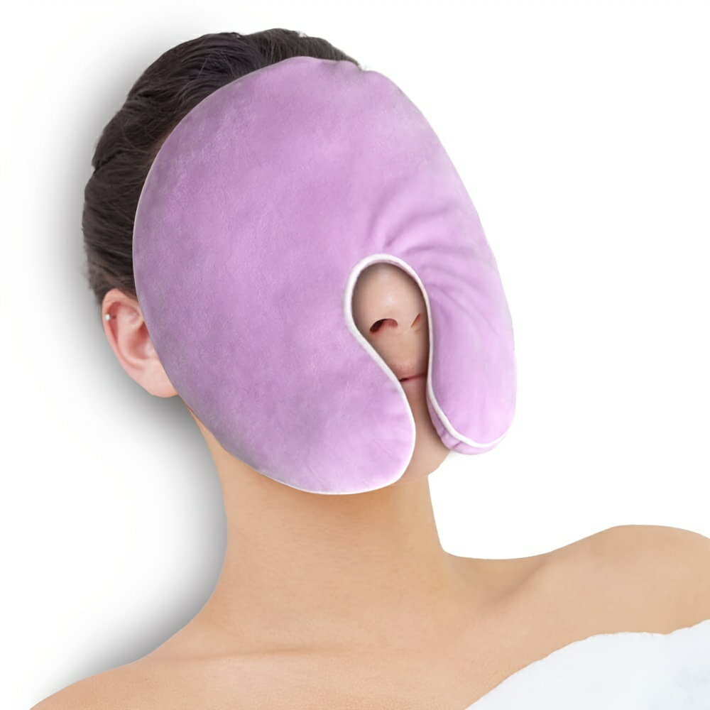 顔用の電子レンジ加熱パッド、温冷パック、副鼻腔を和らげるマスク（洗えるカバー付き）- パープル