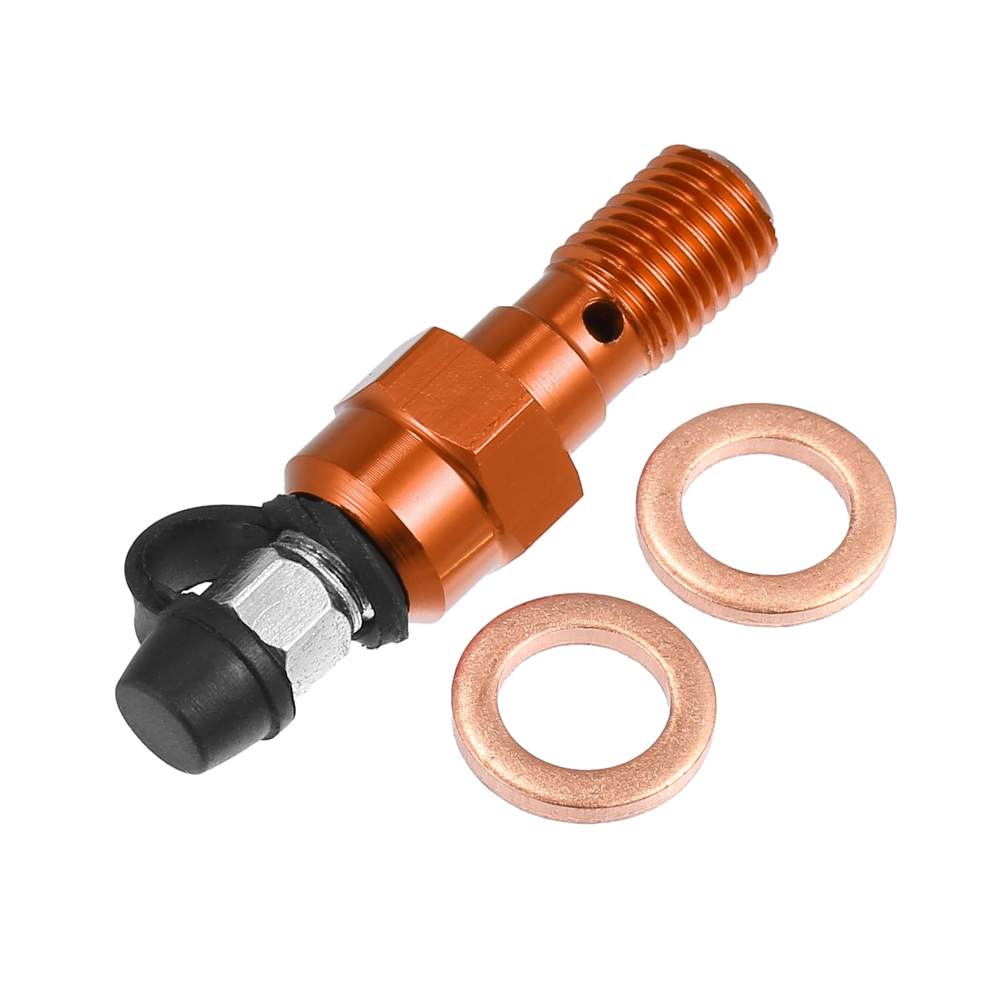 T 1セットのオレンジ色のオートバイブレーキマスターシリンダーキャリパーM10x1.25ブリーダースクリュ..