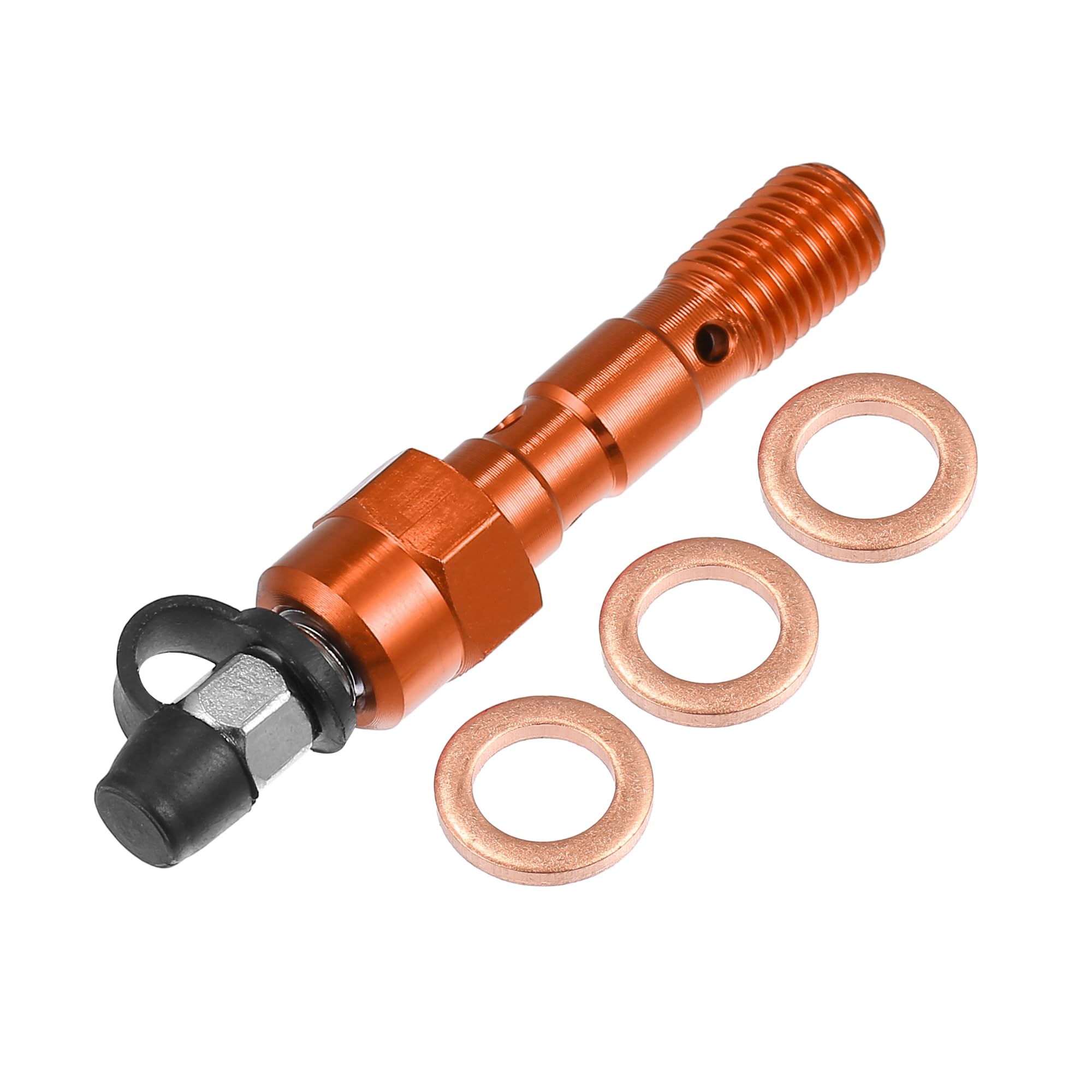 T 1セットのオレンジ色のオートバイブレーキマスターシリンダーキャリパーM10x1.25ブリーダースクリュ..