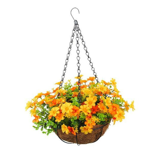 吊り造花バスケット装飾吊り下げ植物芝生バルコニーパティオオレンジ 吊り造花バスケット装飾吊り下げ植物芝生バルコニーパティオオレンジ