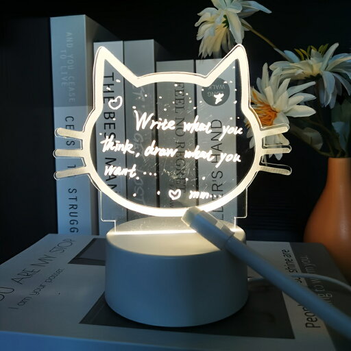 1個の猫の顔DIYクリエイティブLEDメッセージボードナイトライト、USBデータケーブル電源、暖かい光、寝室に適したベッドサイドランプ、周囲光。 1個の猫の顔DIYクリエイティブLEDメッセージボードナイトライト、USBデータケーブル電源、暖かい光、寝室に適したベッドサイドランプ、周囲光。