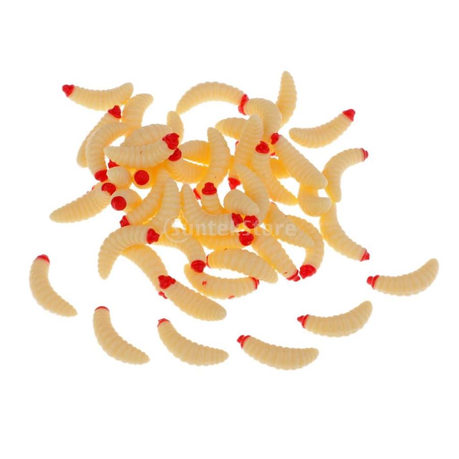 釣りルアー 釣り餌 ワーム フック掛け ベイト 長期保存可能 50点入り - ベージュ