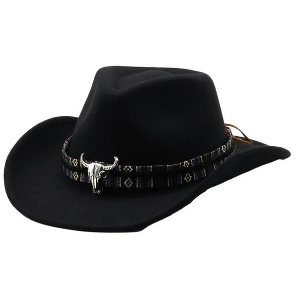 ウエスタン カウボーイ ハット メンズ 暖かい日焼け止め帽子 釣り ステージ パフォーマンス用 ブラック