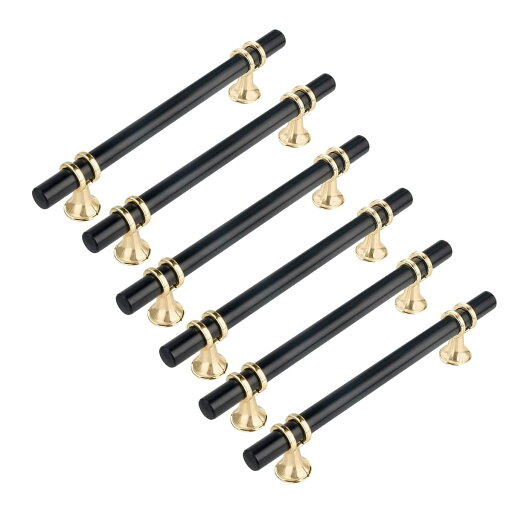 キャビネットハンドル 6パック 96Mm 穴の中心マットブラックユーロ Tバー ゴールドベースの引き出しの取っ手 キッチンドア用キャビネットハードウェア キャビネットハンドル 6パック 96Mm 穴の中心マットブラックユーロ Tバー ゴールドベースの引き出しの取っ手 キッチンドア用キャビネットハードウェア