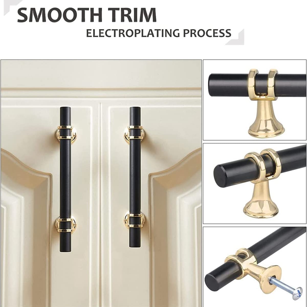キャビネットハンドル 6パック 96Mm 穴の中心マットブラックユーロ Tバー ゴールドベースの引き出しの取っ手 キッチンドア用キャビネットハードウェア