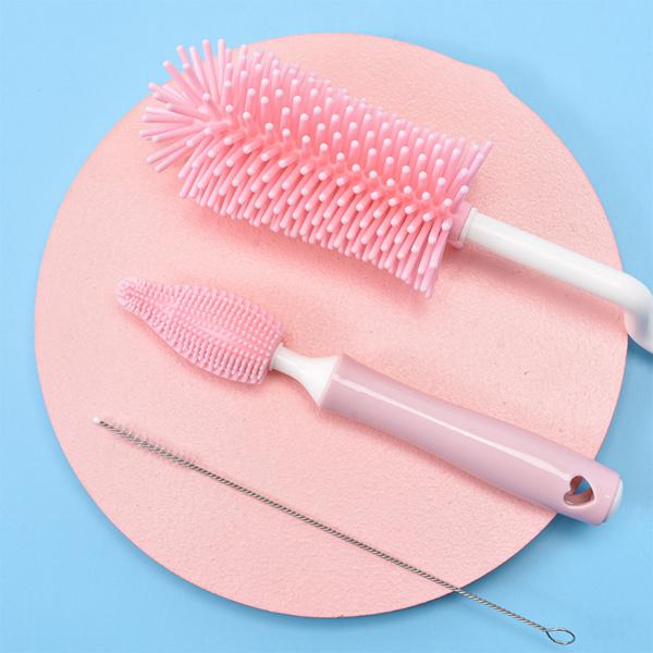 シリコン哺乳瓶ブラシ360度回転乳首クリーニングピンク