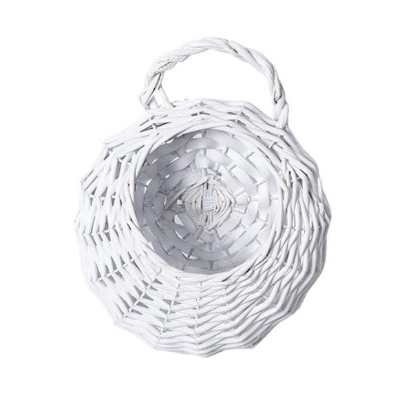 籐製ハンギングフラワーバスケット 壁掛けプランター 芝生 庭 バルコニー 植木鉢ホルダー ホワイト(3)