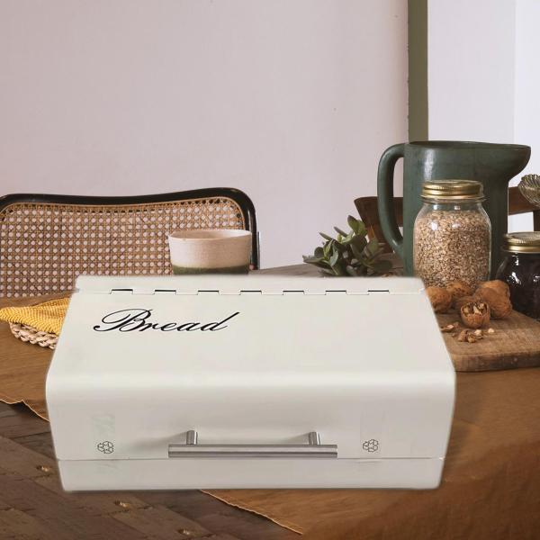 亜鉛メッキ鉄製ブレッドボックス収納ビン、キッチンケーキ食品容器ホワイト