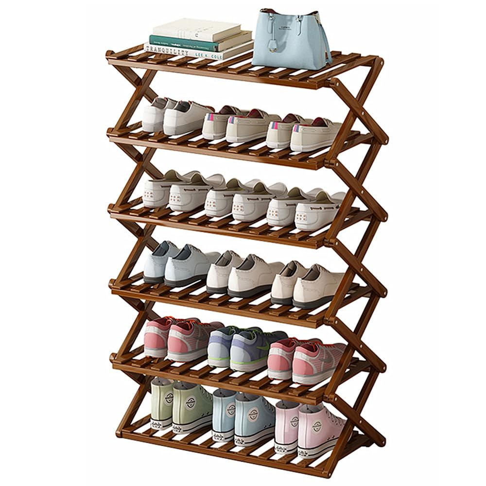 シューズラック 折りたたみ 6段式 靴棚 竹製 靴置き 伸縮式 玄関収納 靴ラック 下駄箱 靴箱 完成品 組立不要 靴収納 省スペース ナチュラル
