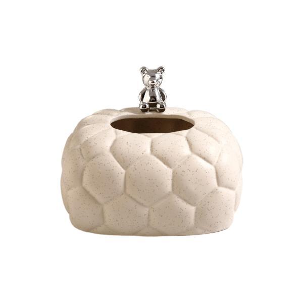 セラミック ティッシュ ボックス ホルダー ディスペンサー オーガナイザー テーブル 車 オフィス ホワイト ドット用 [3]