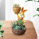 かわいいウサギの像 植木鉢 ギフト クラフト ギフト ポーチ 庭の装飾 デスク オレンジ