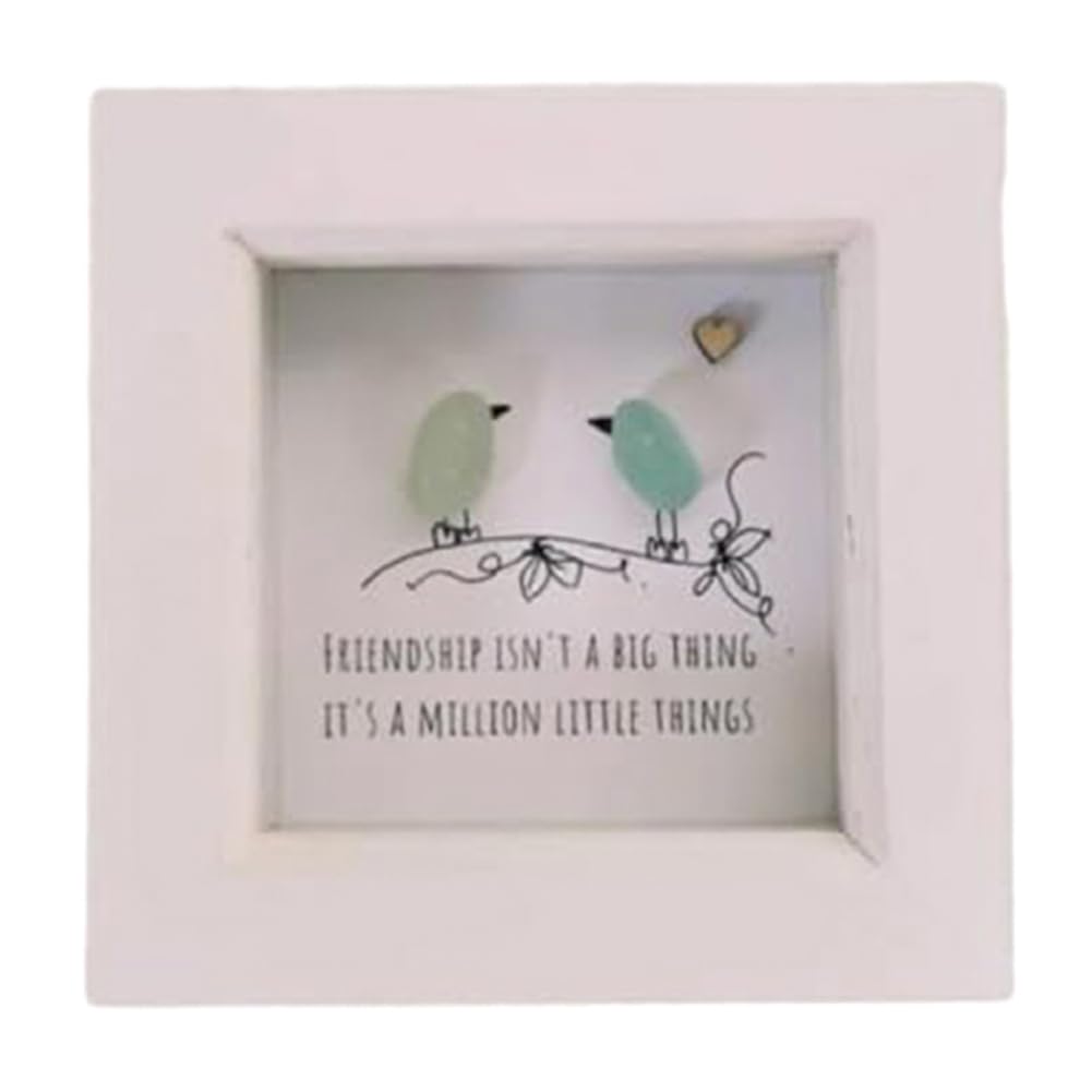 シーグラスアート、親友へのギフト、シーグラス鳥、シーグラスレインボーバード、シーグラスアートフレーム入り、手作りシーグラスアートワーク耐久性のサムネイル