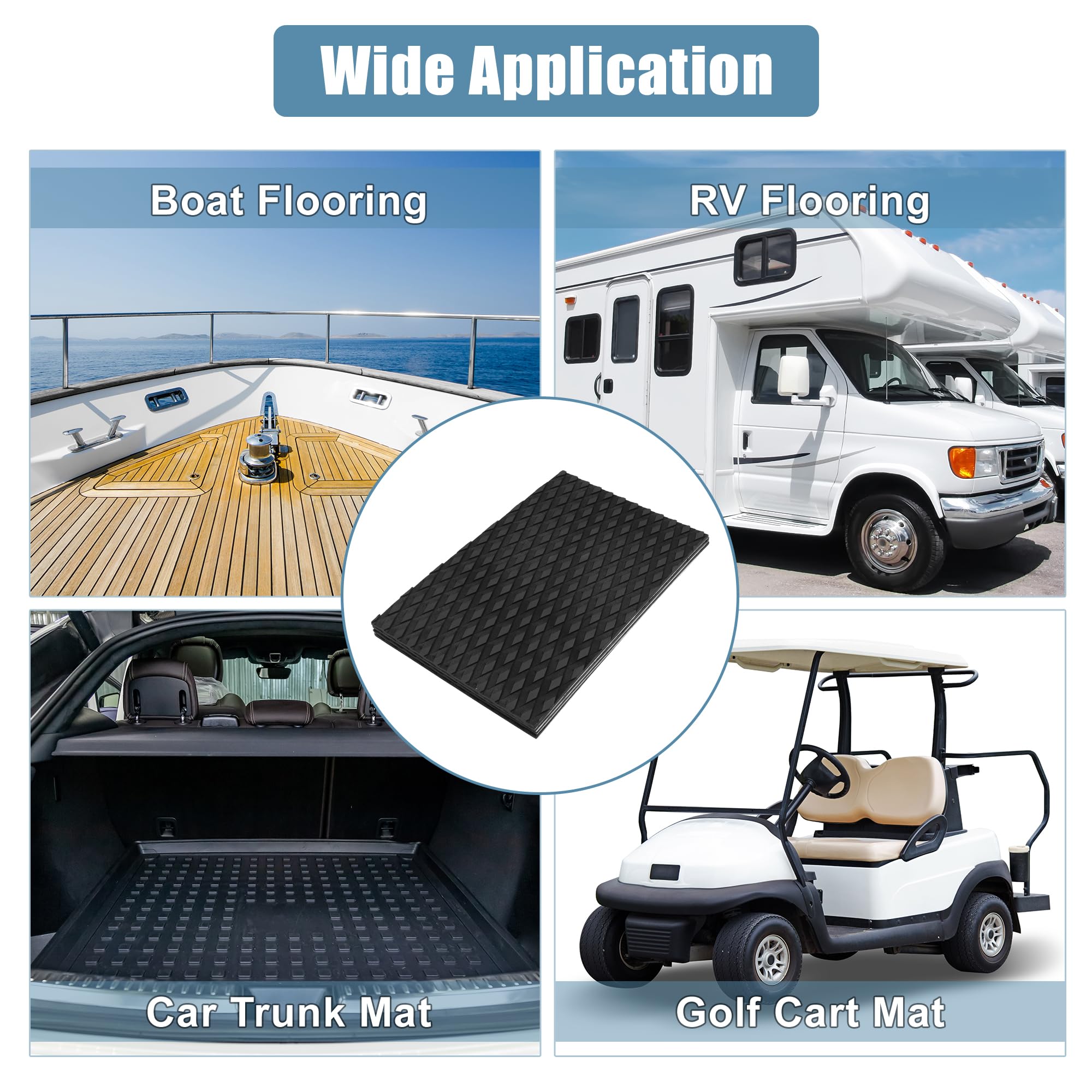 Tデッキシートマット EVAフェイクチーク 滑り止め 自己接着 ボート ヨット マリンデッキパッド用 RV 車 トランク 床 カーペット 380x250mm ブラック 8個