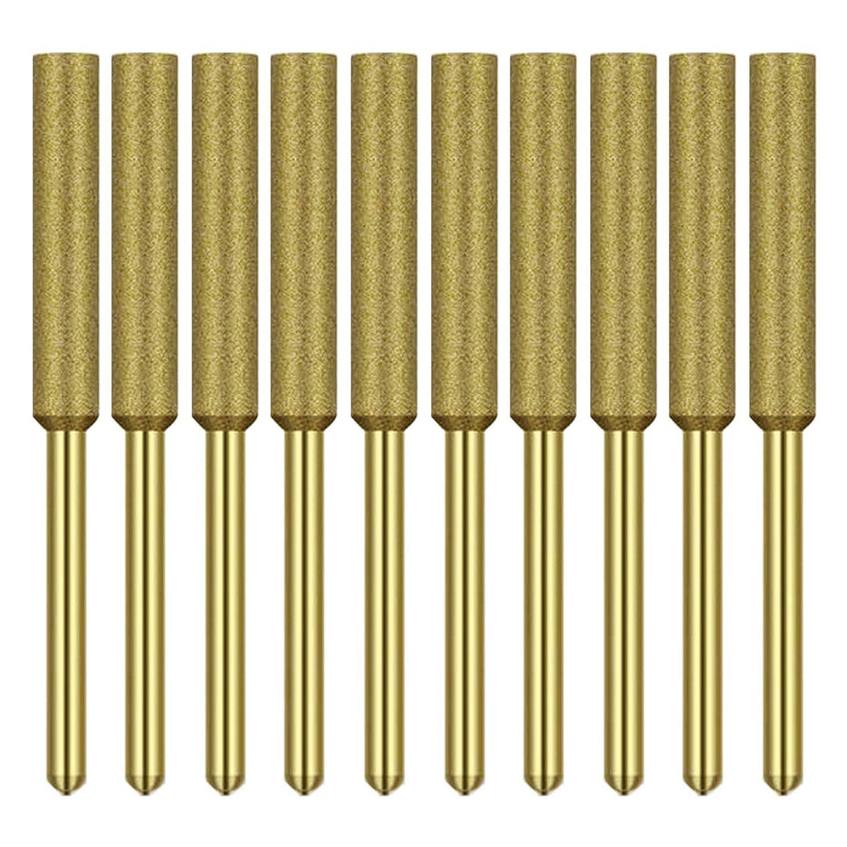 10個電動チェーンソー砥石 バリ砥石ヤスリ、チタンメッキダイヤモンド砥石（4.0mm）