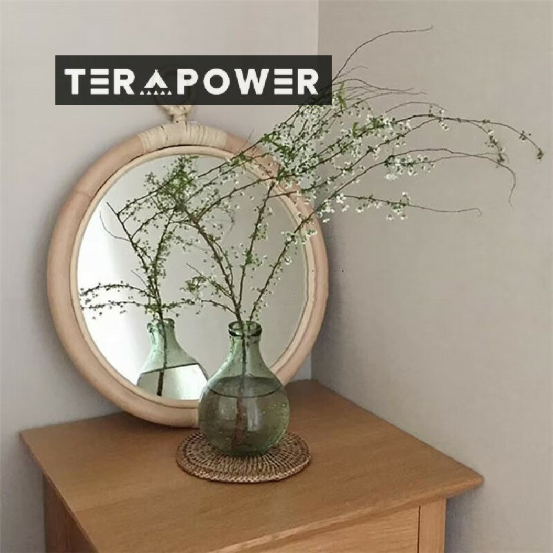 韓国ファッション レトロ ラウンド 化粧鏡 壁飾り鏡 籐鏡 玄関 ハンギングミラー