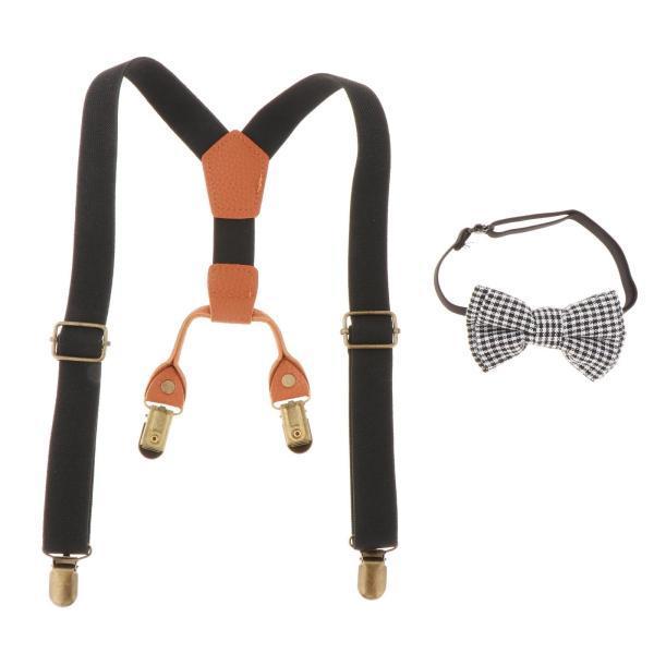 キッズサスペンダーと蝶ネクタイセット伸縮性ストラップパンツブレース子供用(3)