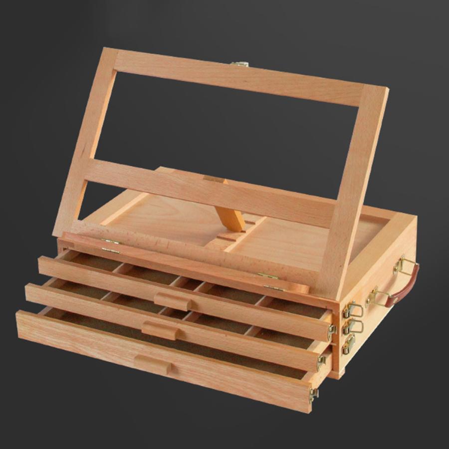 アーティストブナ木製卓上スケッチボックスイーゼル引き出し40x27CM